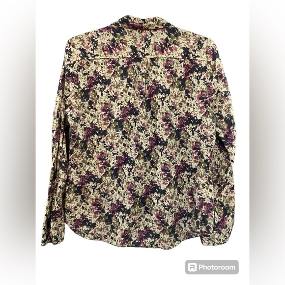 Eddie Bauer pin-tuck bib Long Sleeve Button Up Floral Blouse  size L - Picture 2 of 7